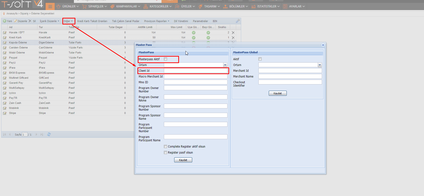 MASTERPASS KART SAKLAMA KURULUMU T SoftDestek Sistemi